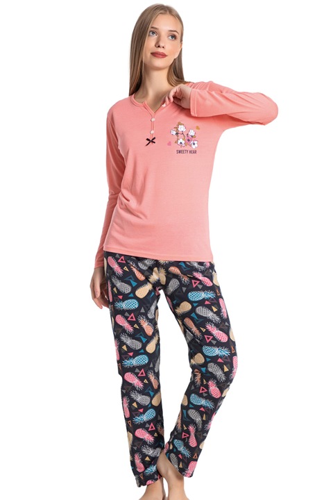 Set pijama din doua piese, bluza si pantaloni lungi 4021 78610, Multicolor