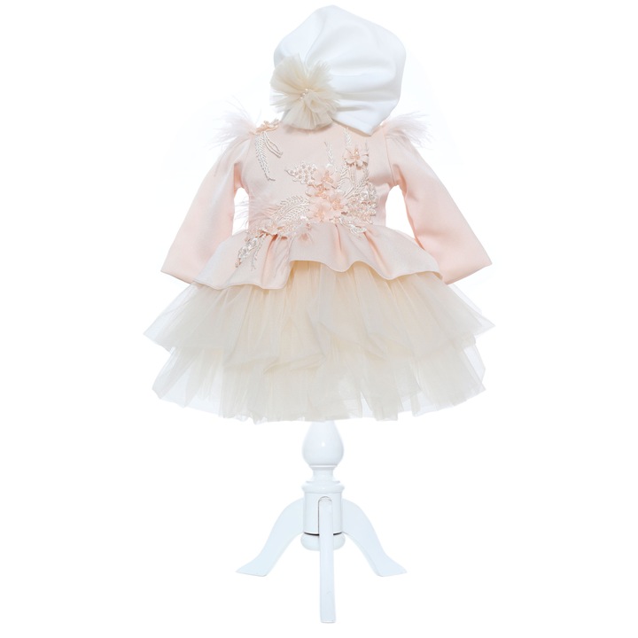 Rochita somon pentru botez de fetite, 2 piese, Recostore®, REC2373, 6-9 luni