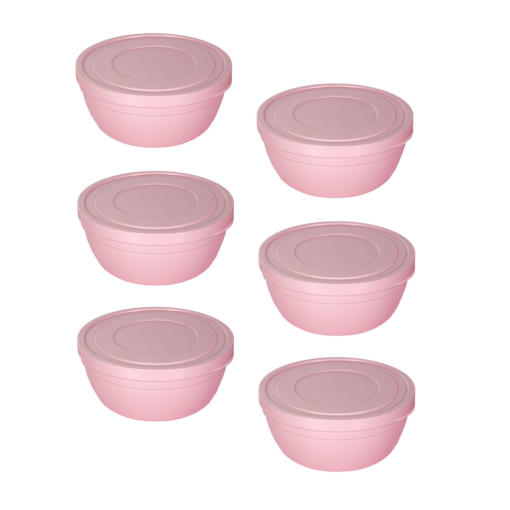 Set 6 buc, Caserola din plastic, rotund, roz, 500ml, 12x5cm, ideal ...