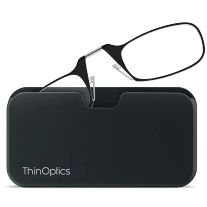 ThinOptics kompakt keret nélküli dioptriás szemüveg, Tokkal, Dioptria +2.0, Fekete