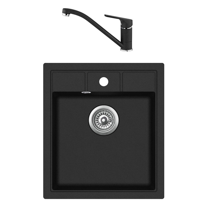 Pachet chiuveta bucatarie Teka ESTELA 45 S-TQ 1B Q plus baterie Teka MTP 913 Q negru metalizat