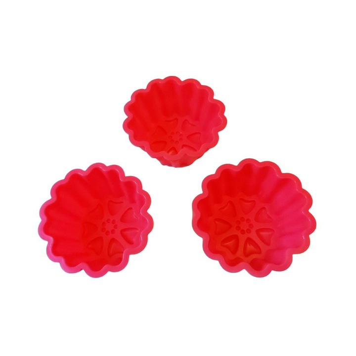 Силиконова форма за мъфини, 3 кухини, червена, 9 см, 331COF