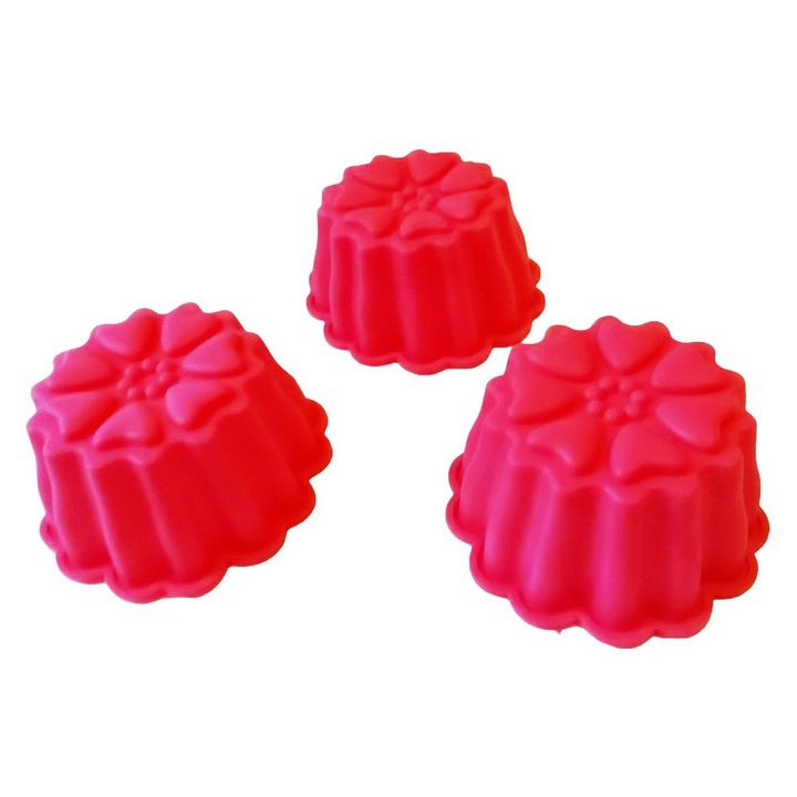 Forma silicon pentru briose, 3 cavitati, Rosu, 9 cm, 331COF