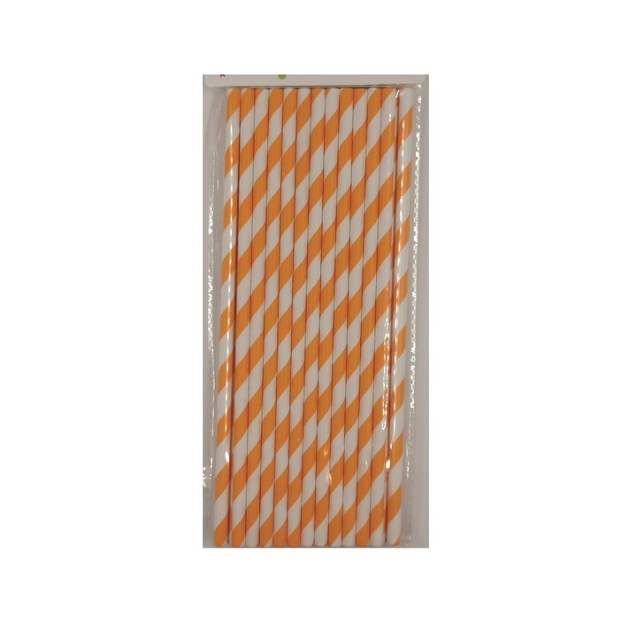 Комплект 25 еко хартиени сламки за напитки, оранжеви плетени, 20 см