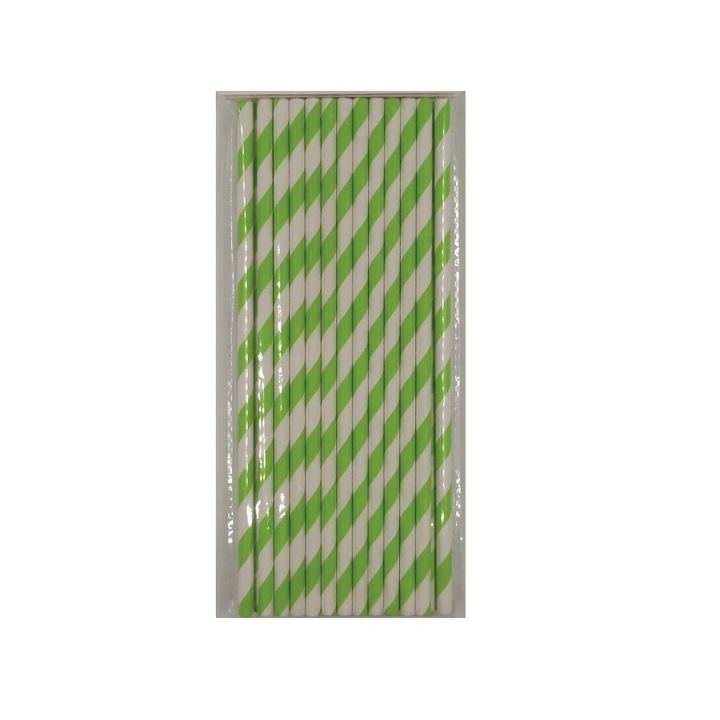 Комплект 25 еко хартиени сламки за напитки Зелени плетени 20 см