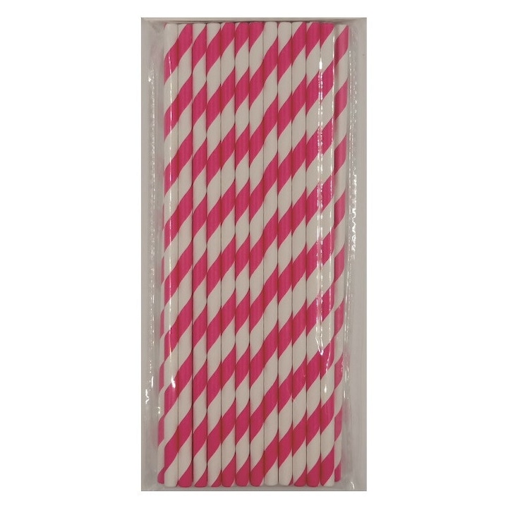 Set 25 paie eco, din hartie, pentru bauturi, Rosu impletit, 20 cm