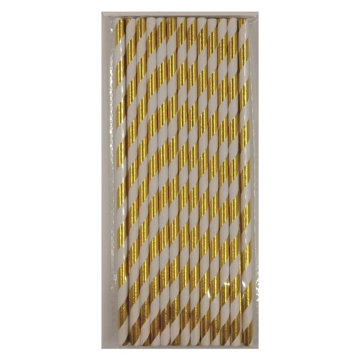 Set 25 paie eco, din hartie, pentru bauturi, Auriu platinat, 20 cm