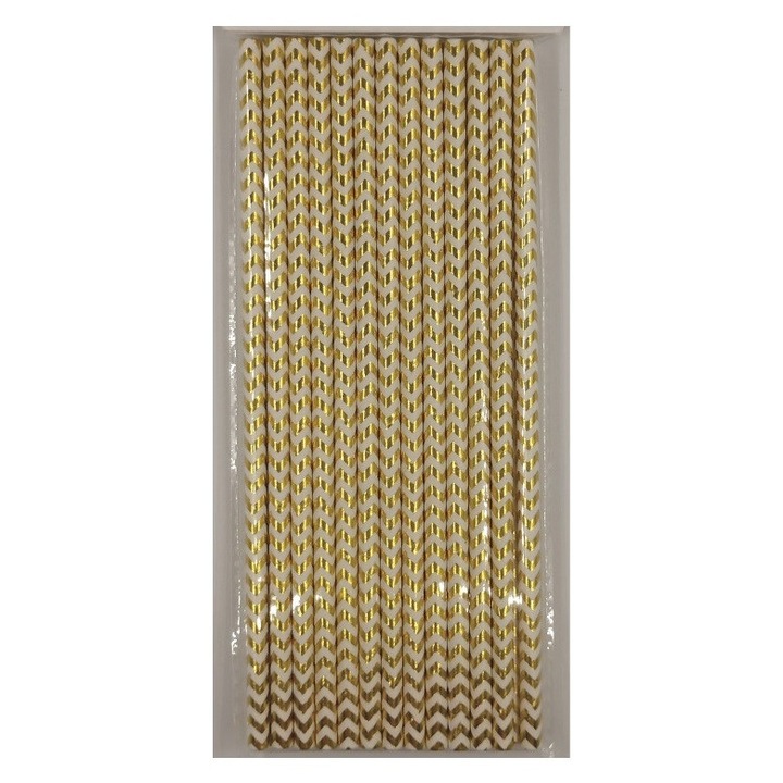 Set 25 paie eco, din hartie, pentru bauturi, Auriu, 20 cm