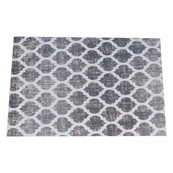 Covoras intrare 10, antislip, 40x60cm, poliester, suport cauciuc, tip printed, grosime 3 mm, gramaj 200g, model romburi albe