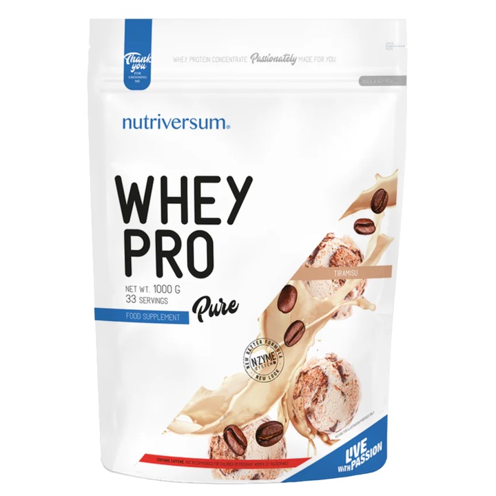 Pudra proteica, PURE Whey Pro, Tiramisu, Nutriversum, 1000 g