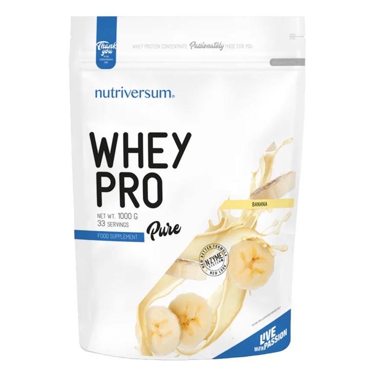 Pudra proteica, PURE Whey Pro, Banane, Nutriversum, 1000 g