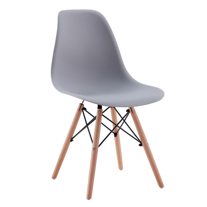 Skandináv stílusú szék, DSW, Viking, 46x52x81 cm, műanyag, fa, szürke