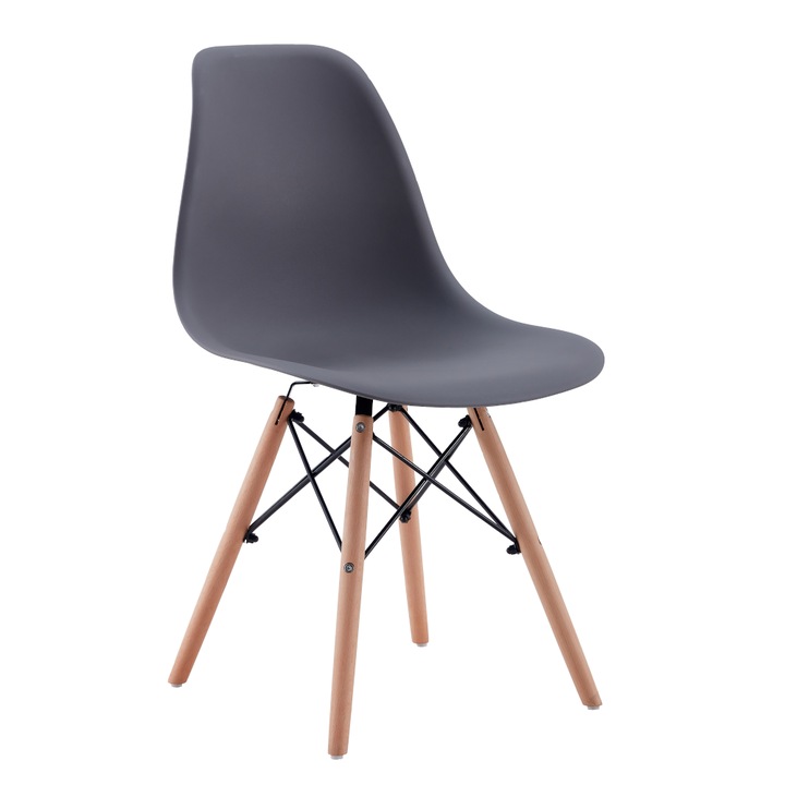 Skandináv stílusú szék, DSW, Viking, 46x52x81 cm, műanyag, fa, sötétszürke