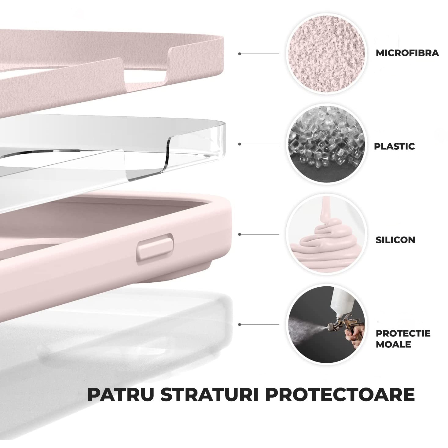 Husa Daden® Soft Silicone compatibila cu iPhone 14 Pro, Interior din Microfibra, Protectie sporita, Roz