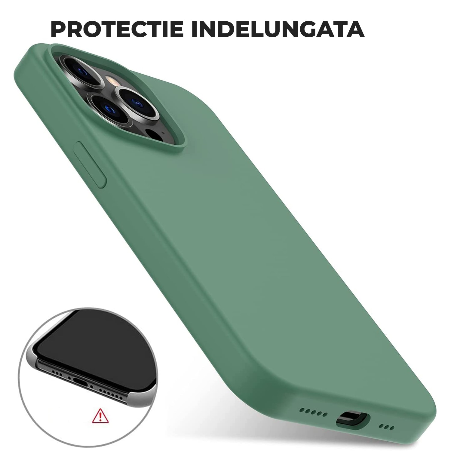 Husa Silicon pentru iPhone 15 Pro Max, Verde Inchis, Ultra Slim, Silicon, Calitate Premium, Interior din microfibra