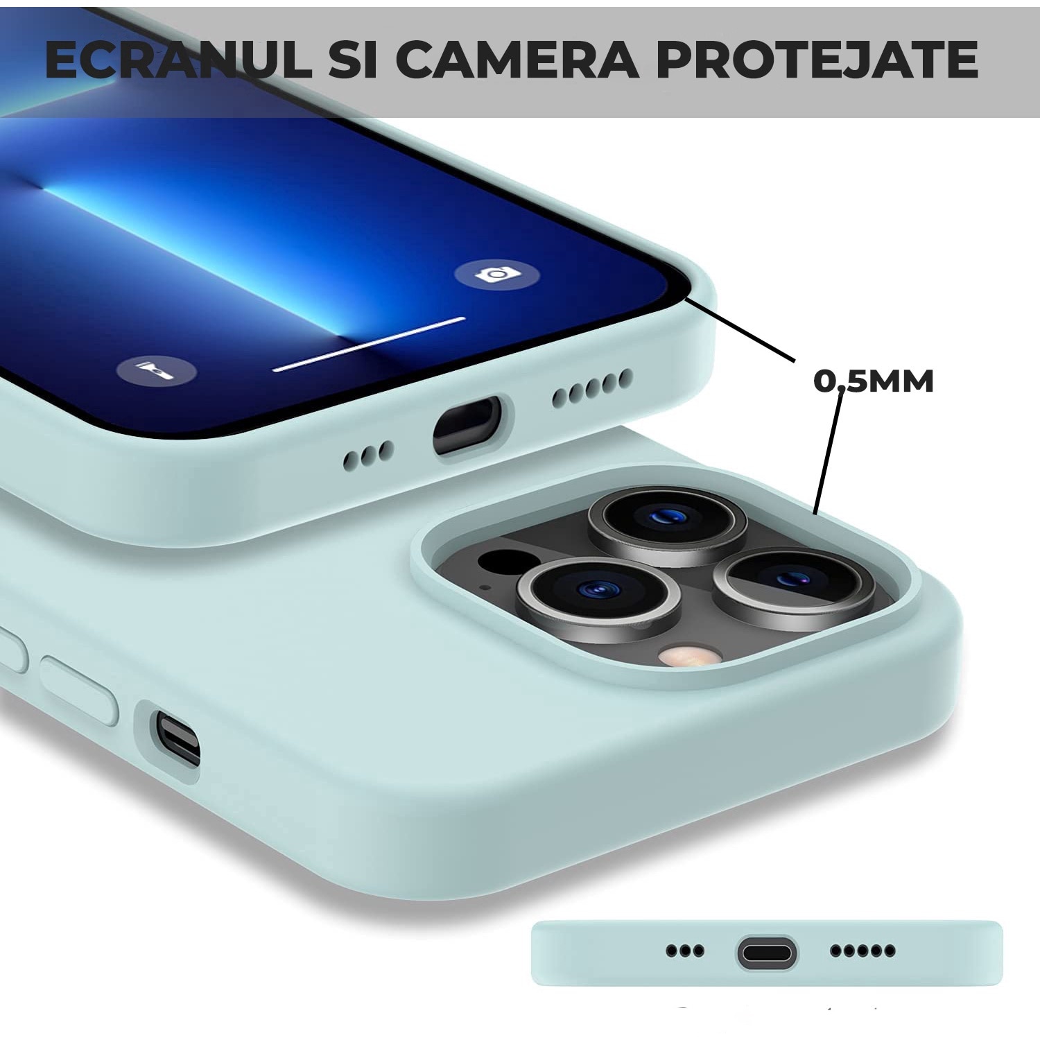Husa Daden® Soft Silicone compatibila cu iPhone 14 Pro, Interior din Microfibra, Protectie sporita, Verde Menta