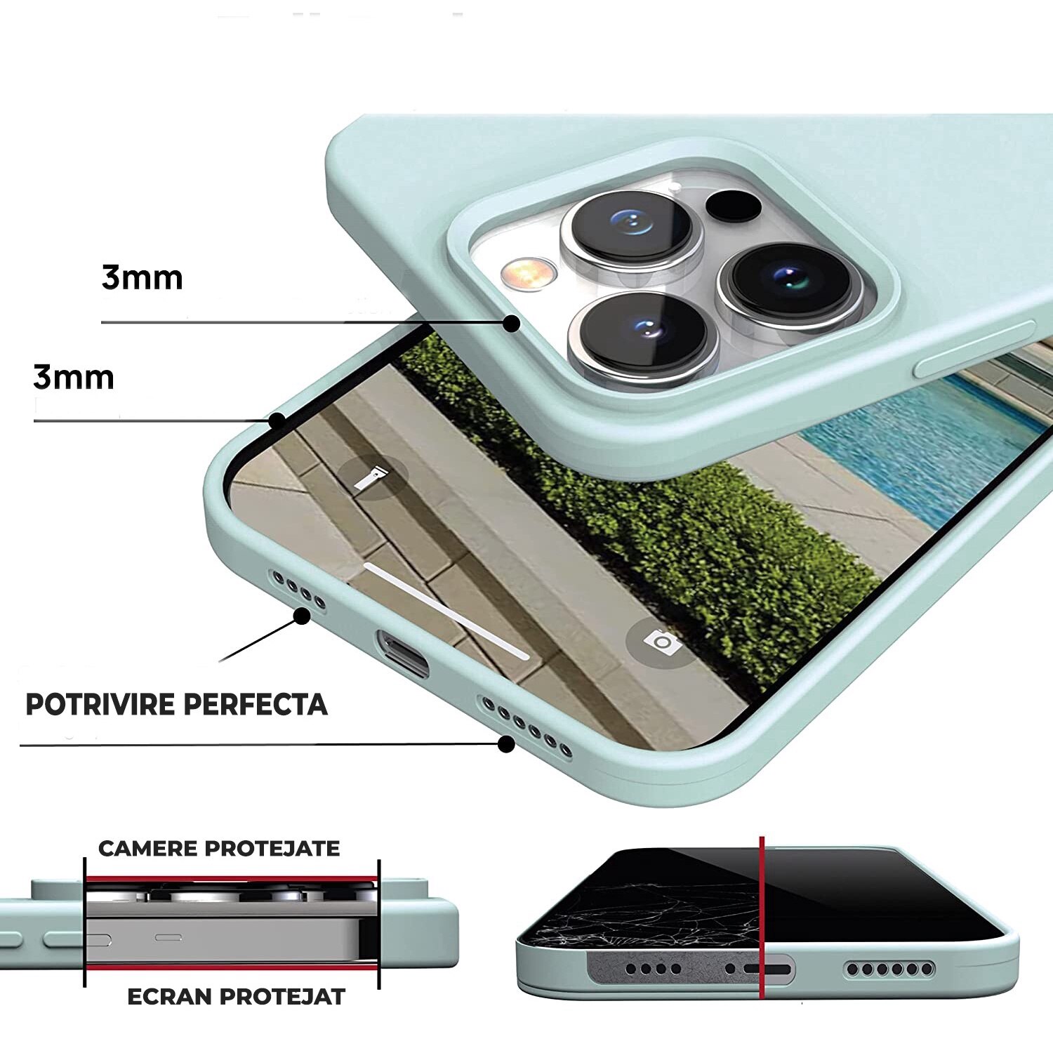 Husa Daden® Soft Silicone compatibila cu iPhone 14 Pro, Interior din Microfibra, Protectie sporita, Verde Menta