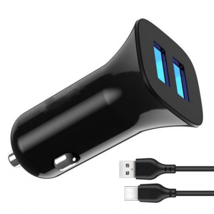 Зарядно за кола, FONIX MotorCell Pro, 2xUSB-A, включен кабел Type-C, 2A, 12W, 1m, Черен