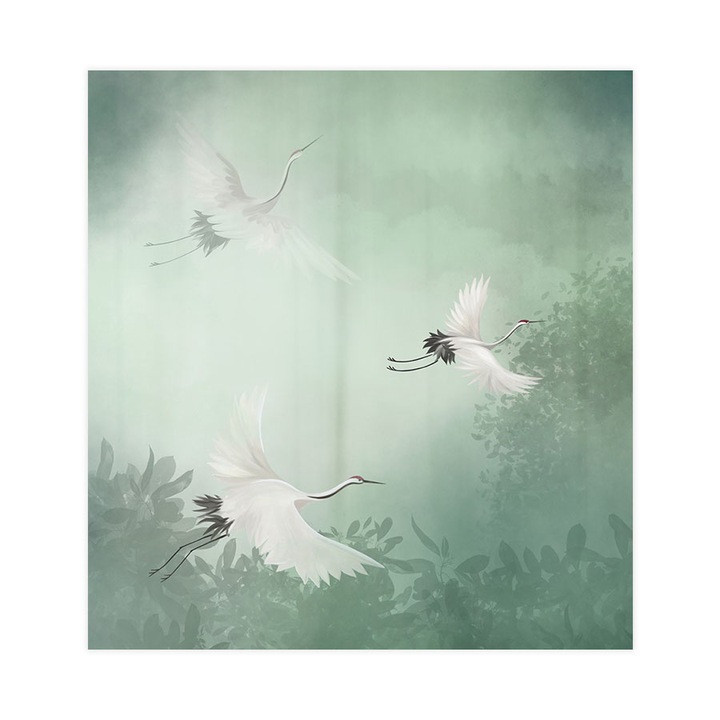 Öntapadó 3d tapéta, Mosható, Red-Crowned Cranes, 255x240