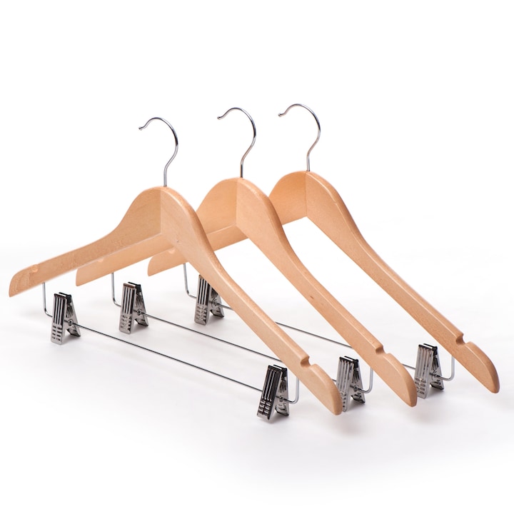Set Umerase din Lemn, Unic Hangers, din lemn de artar cu Clip Metalic, 10 bucati