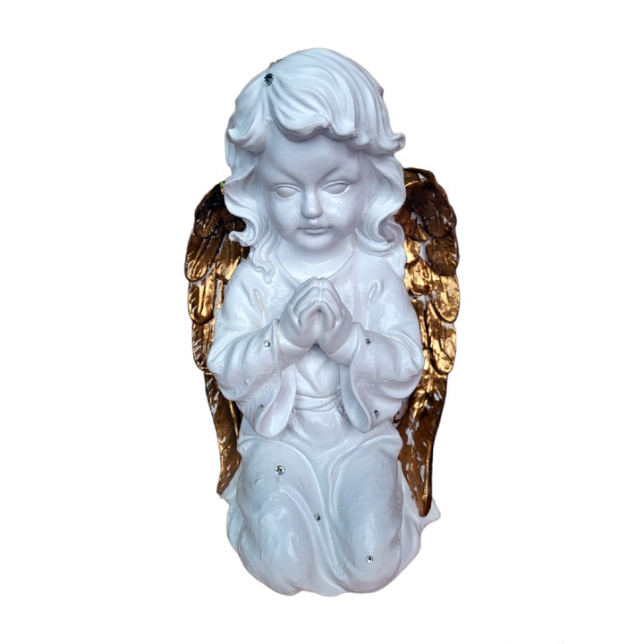 Dekoratív szobrocska, Angyal, Fehér, 33 cm, DVAN0704-3G