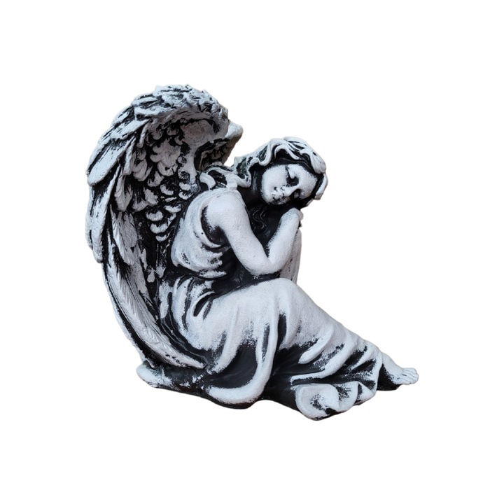 Dekoratív szobrocska, Angyal, szürke, 25 cm, DVAN0736-7P