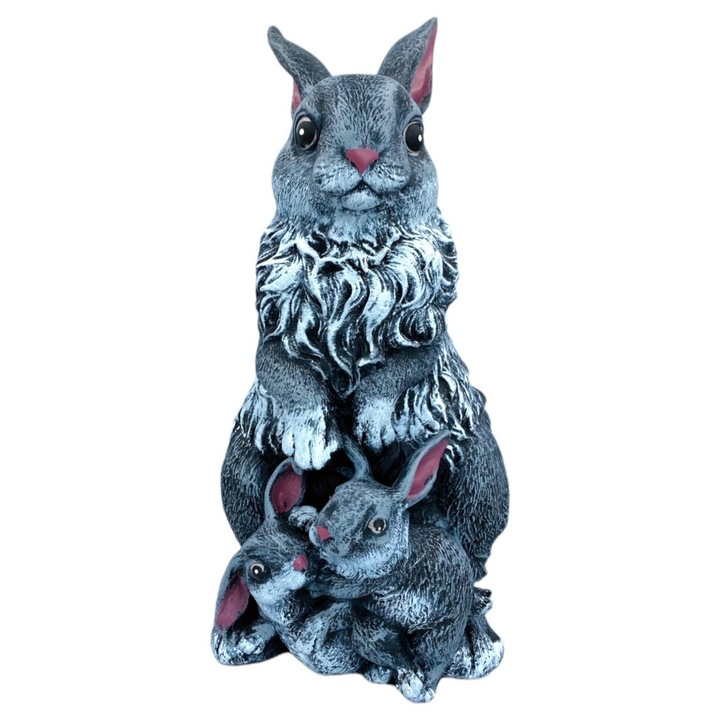 Statueta decorativa, Familie de Iepuri, Gri, 39 cm, DV35-4
