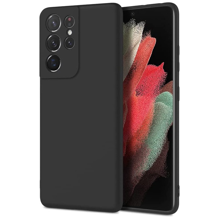 Мек силиконов калъф Daden®, съвместим със Samsung S22 Ultra, със защита на камерата, вътрешност от микрофибър, подобрена защита, черен