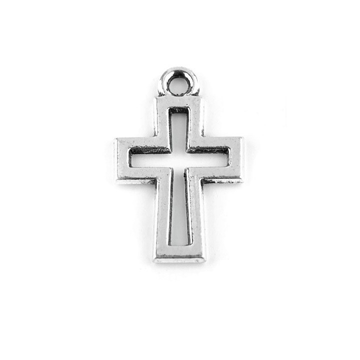 Dekoratív fém medál 11 x 17 mm platina feszület