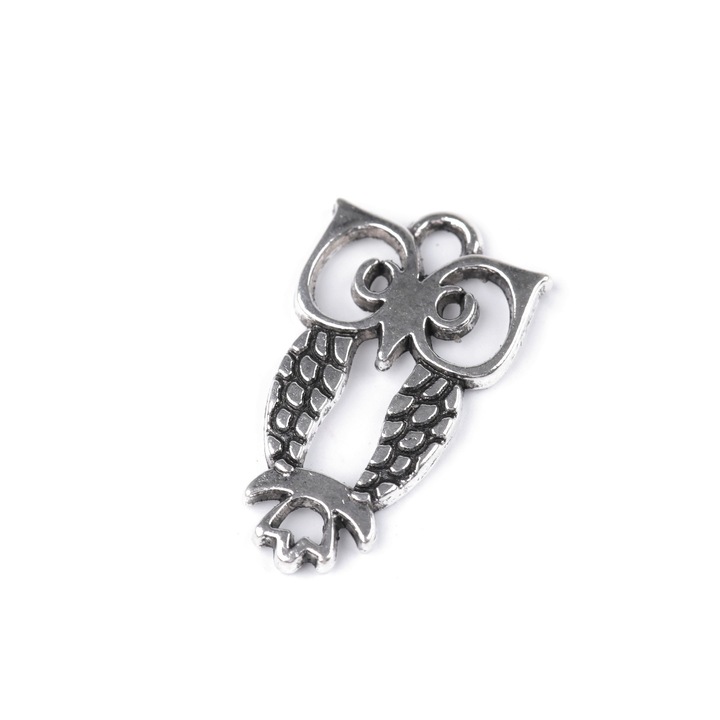 Dekoratív fém medál, 12 x 21 mm platina bagoly