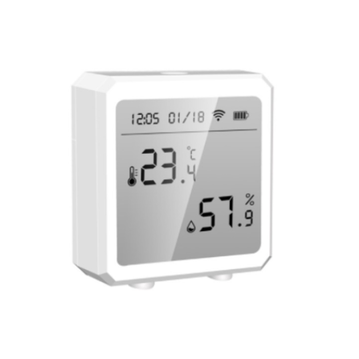 Termometru/higrometru inteligent, ZYuuan, WiFi, display LCD, compatibil cu Tuya/Smart Life, alb