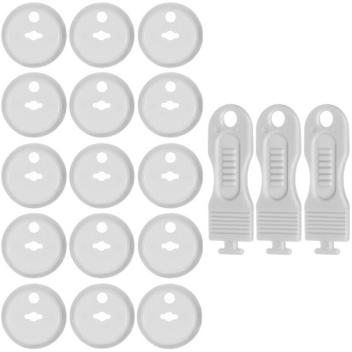 Set 15 buc sigurante cu cheie pentru prize, pentru copii, albe