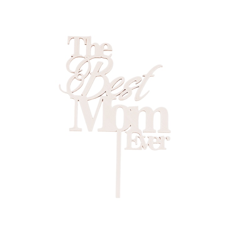 Tortafedő díszítés "The best MOM ever", Fehér elefántcsont 18,5 cm