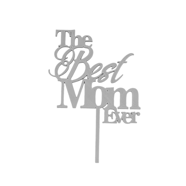 Tortafedő dekoráció "A legjobb MOM valaha", Ezüst 18,5 cm