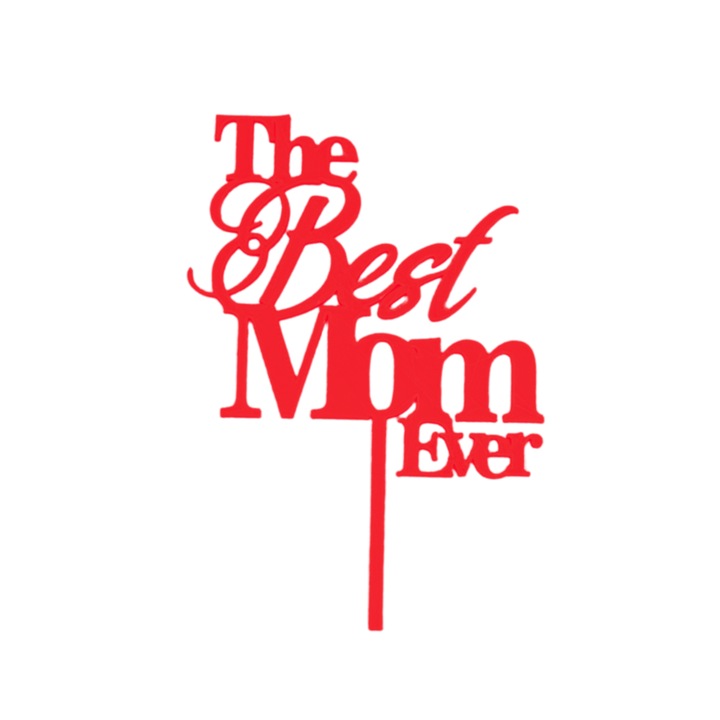 Tortafedő dekoráció "A legjobb MOM valaha", Piros 18,5 cm