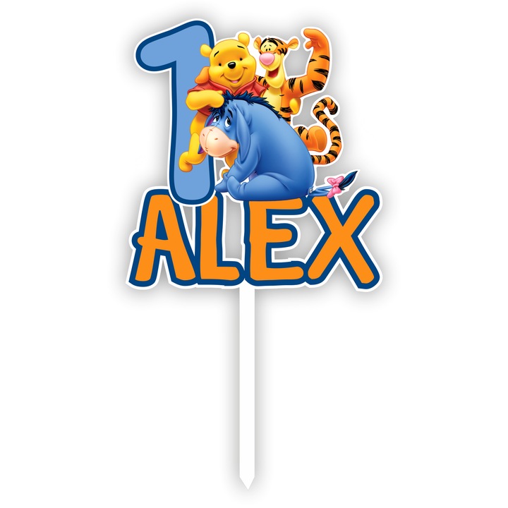 Topper tort UV Personalizat cu nume si varsta Winnie the Pooh, Inedit Print, TC653, MDF, 10 cm