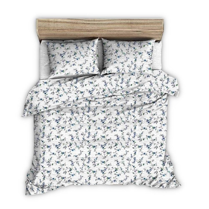 Lenjerie de pat 140x200 crengute albe albastre