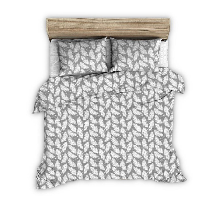 FAN Ágyneműhuzat szett, Pamut, 200x220, szürke fehér tollakkal