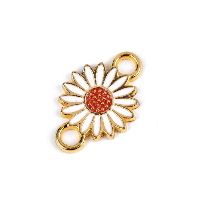 Dekoratív fém medál 14 x 21 mm Fehér virág