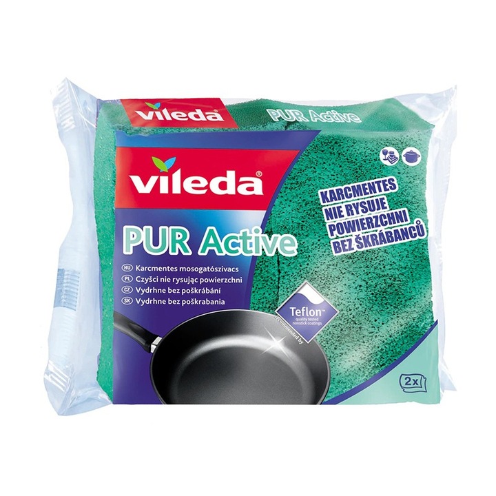 Set Bureti de Vase pentru Teflon Vileda Active Wave, 4 Pachete x 2 Bureti