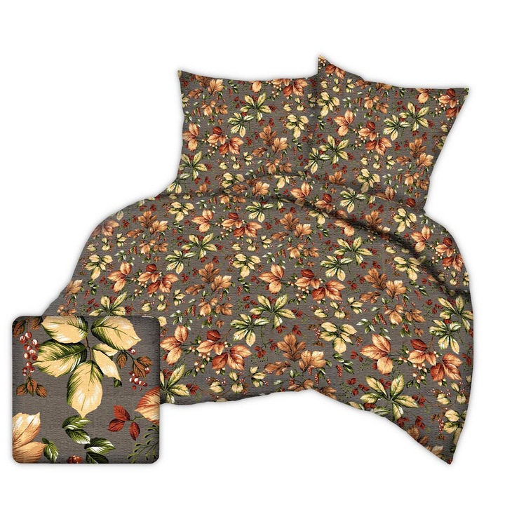 Lenjerie de pat 160x200 grafit frunze de toamna