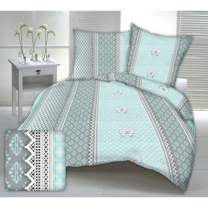 Lenjerie de pat, Fan, 160 x 200cm, Model dantela, Gri