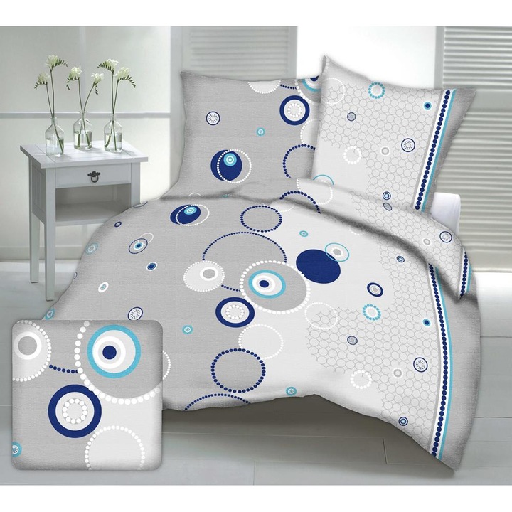 Ágyneműhuzat szett, Pamut, 180x200 minta körök szürkén