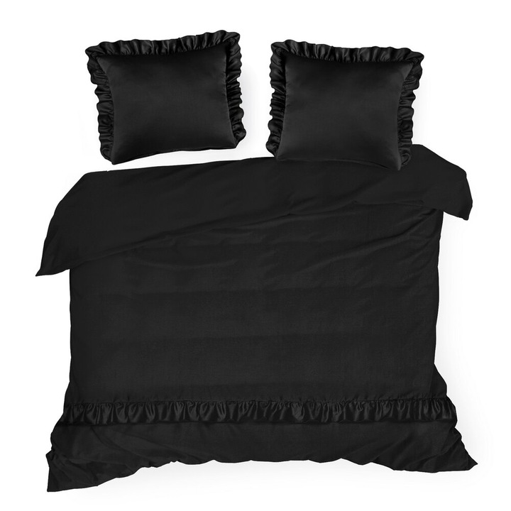 Спално бельо Eurofirany, Сатен, VENUS черен, волан, 160x200 см