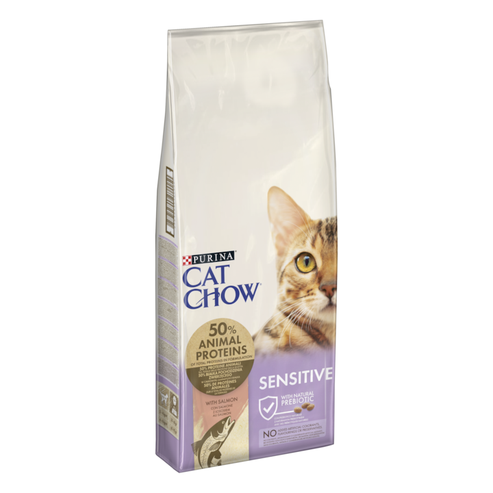 Hrana uscata pentru pisici Cat Chow Sensitive, Somon, 15 Kg