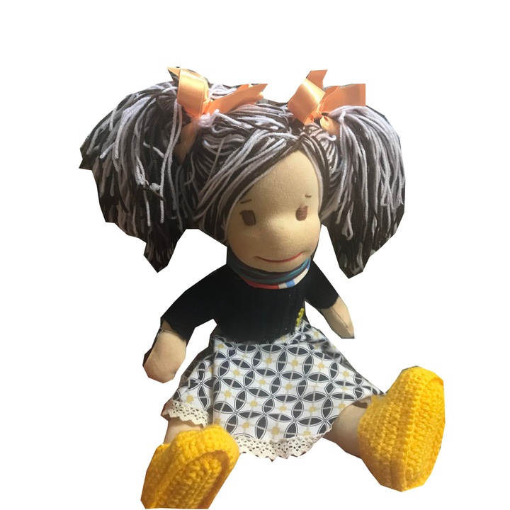 Waldorf jellegű tarka hajjal rendelkező Merus baba, 48 cm