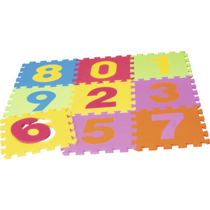 Covor copii puzzle anti-derapant, impermeabil cu cifre, 10 piese 30x30 cm, ATS, model unisex
