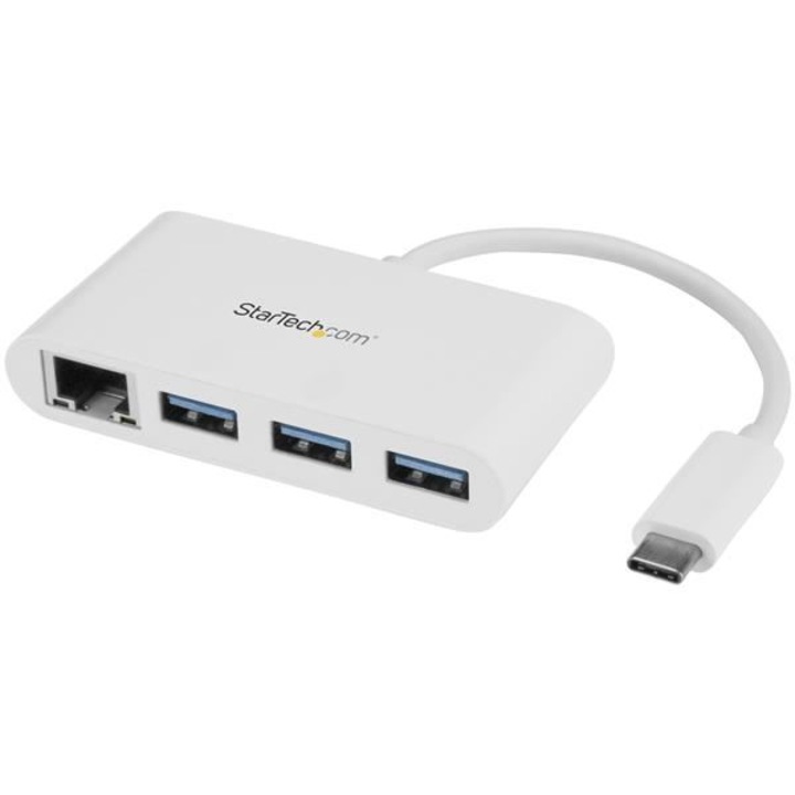 Хъб, Startech, USB/Ethernet, тип C, бял