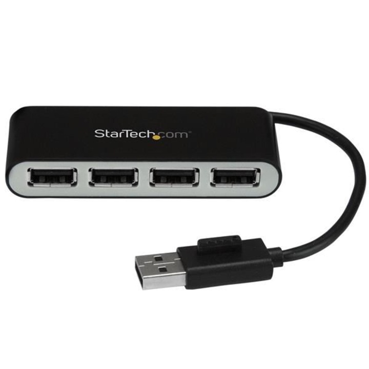 Хъб, Startech, USB 2.0, 4 порта, черен/сив