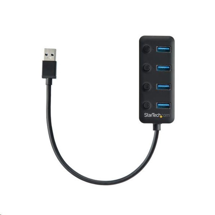 Хъб, Startech, USB 3.0, 4 порта, черен